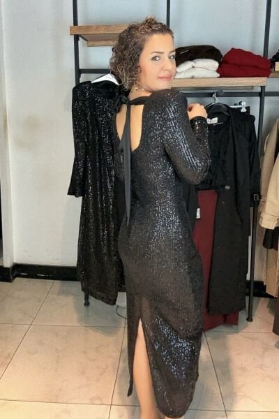 Arkası Bağlamalı Payet Elbise