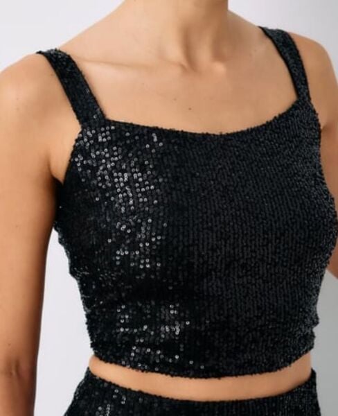 Siyah Askılı Payet Crop