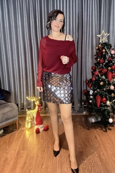 Şal Yaka Bluz Bordo/Siyah