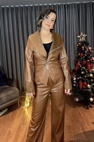 Taba Fermuarlı Deri Ceket