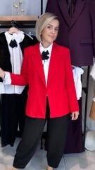 Çizgili Astarlı Kırmızı Blazer