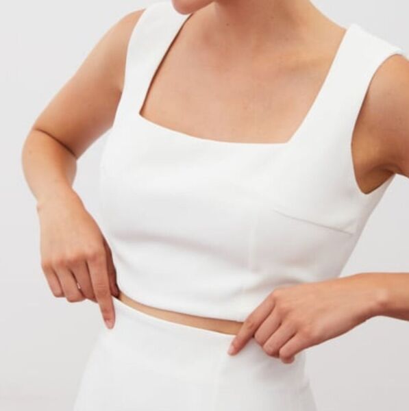 Kare Yaka Crop Bluz-Ekru