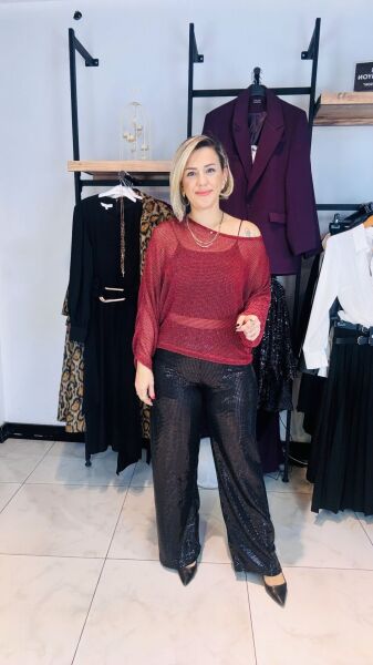 Parlak siyah Pantolon