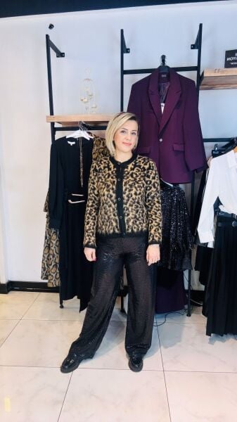 Leopar Hırka-Siyah/Camel