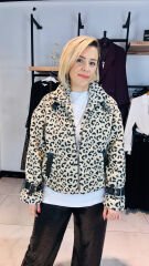 Siyah Deri Garnili Peluş Mont