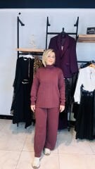 Balıkçı Yaka Triko Takım/Koyu Mor