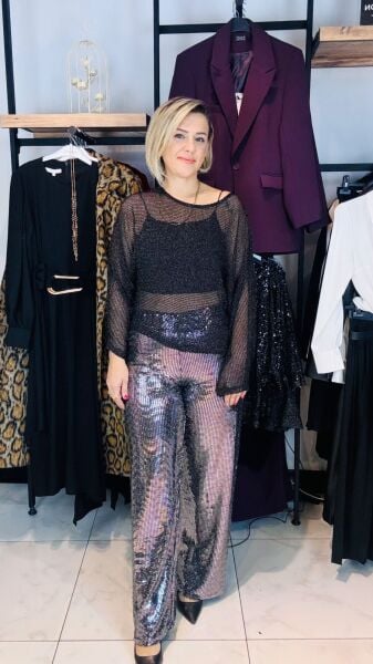 Parlak Gümüş Pantolon