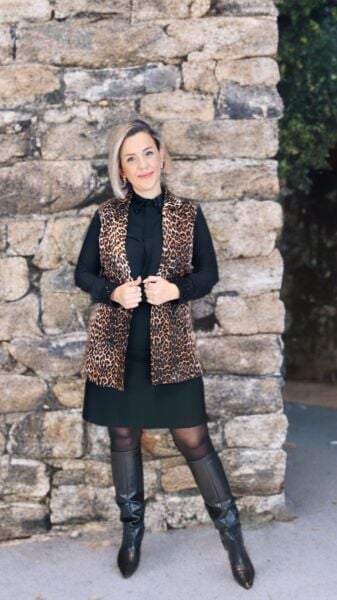 Saten Leopar Uzun Yelek