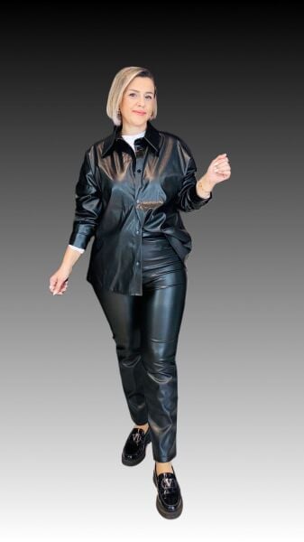 Yüksel Bel Deri Pantolon