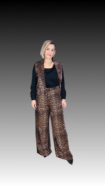 Leopar Saten Pantolon