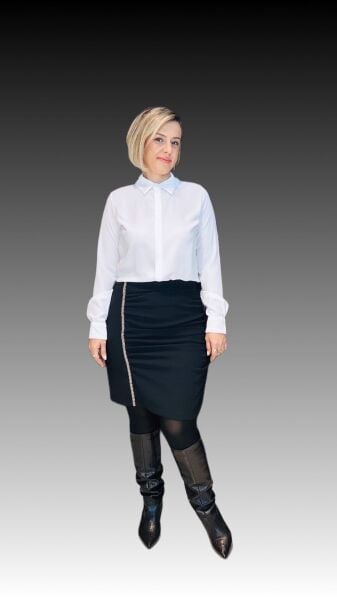 Aksesuar Şeritli Drapeli Siyah Kalem Etek