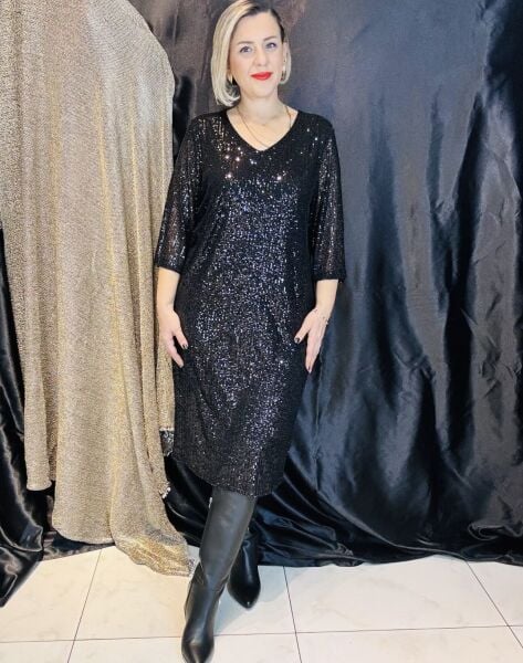 Siyah Payet Elbise(Büyük Beden)