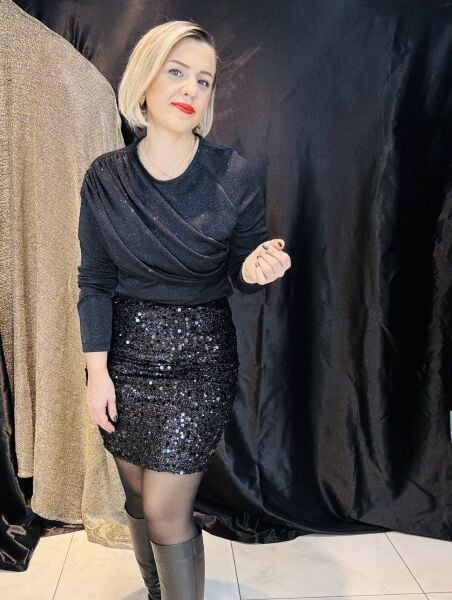 Siyah Simli Crop Bluz