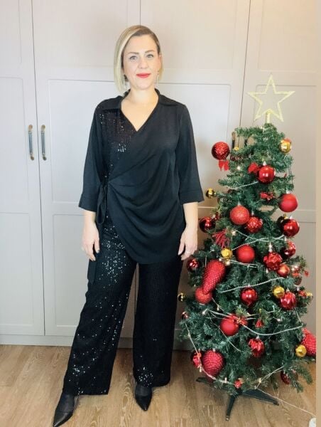 Siyah Payet Pantolon/Büyük Beden