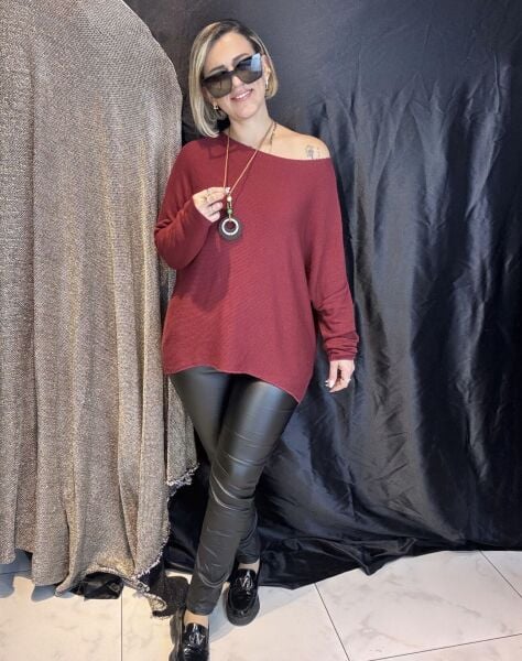 İtalyan Siyah  Deri Kaplama Pantolon