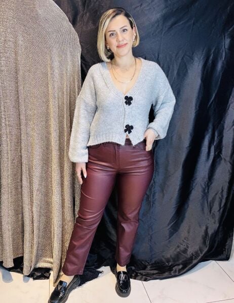 Bordo Kaplama Mumlu Pantolon