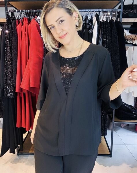 Payet Detaylı Mat Saten Bluz/Büyük Beden