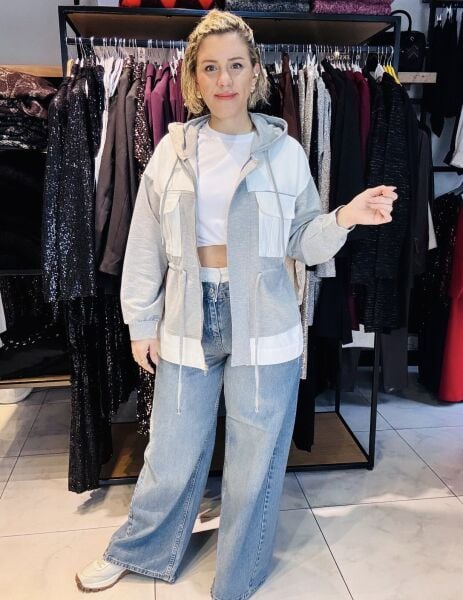 Sweat Mixli Ekru Gabardin Ceket