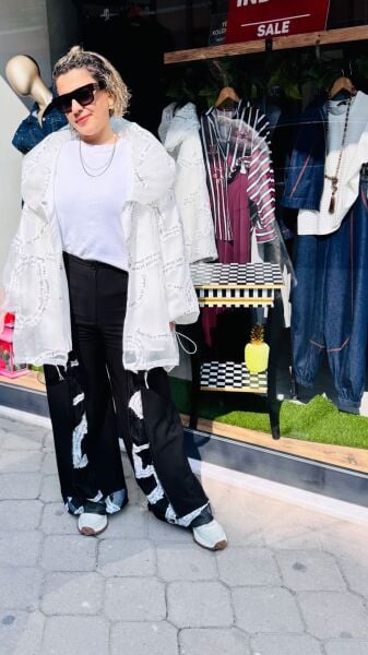 H4 Tasarım Organze Detay Fermuarlı Pantolon