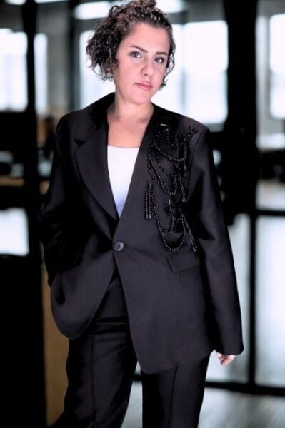 Boncuk Detay Tasarım Siyah Blazer