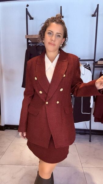 Bordo Gold Düğme Detaylı Tuvit Ceket