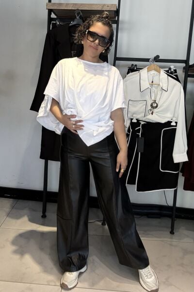 DQMANE Siyah Dikişli Deri Pantolon