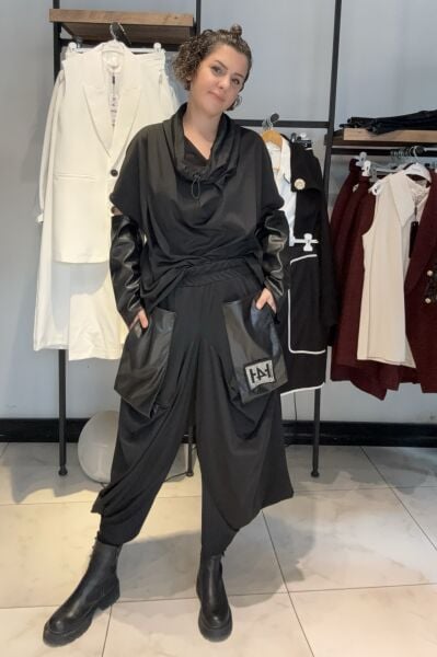 H4 Deri Detay Tasarım Şalvar