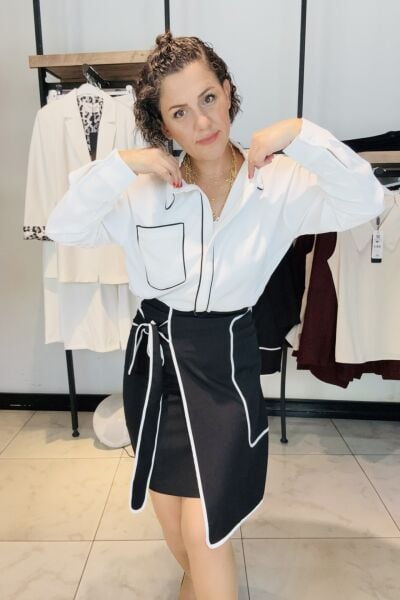 Siyah Şeritli Ekru Gömlek