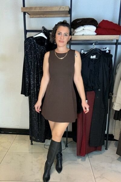 Kahve Basic Mini Elbise